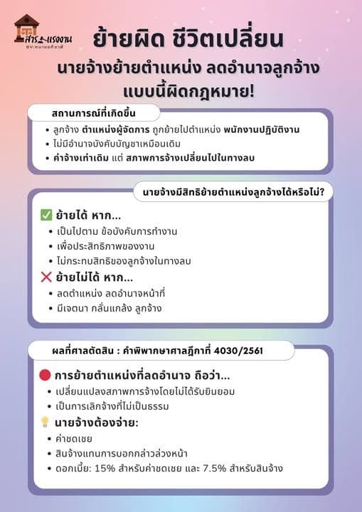 การย้ายตำแหน่งลูกจ้างแบบไม่เป็นธรรม อาจกลายเป็นการเลิกจ้างที่ผิดกฎหมายได้!